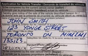 Application for Vehicle Transfer in Ontario